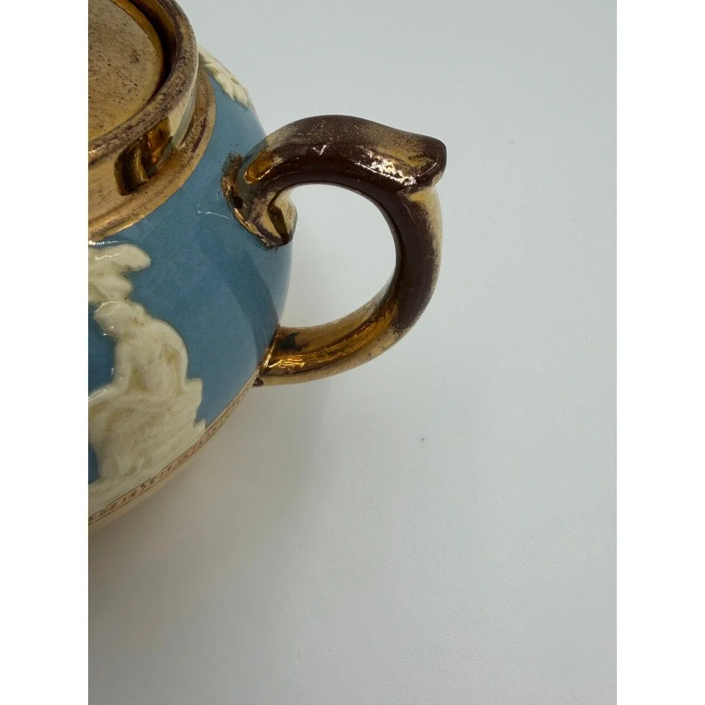 Vintage Gibson Staffordshire England Blue‎ Gold Lidded Sugar Bowl